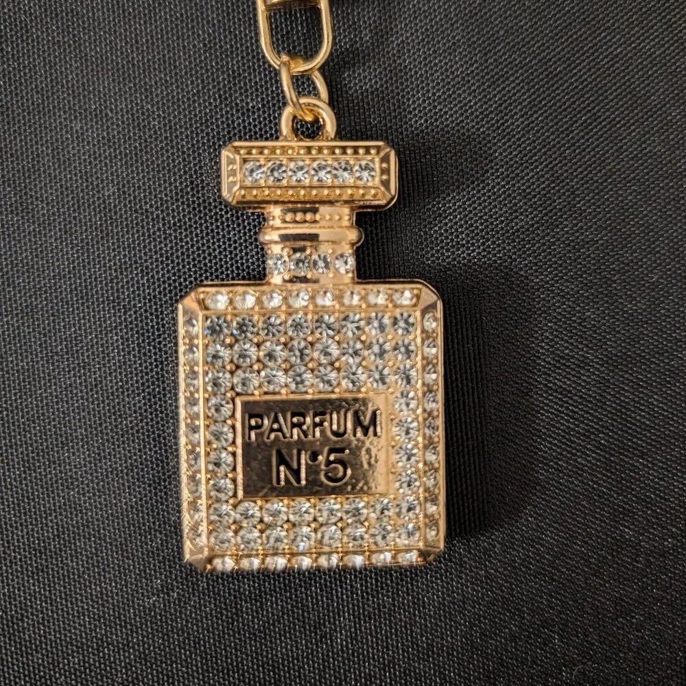 Gold Toned Perfume Bottle Keychain - Picture 2 of 3